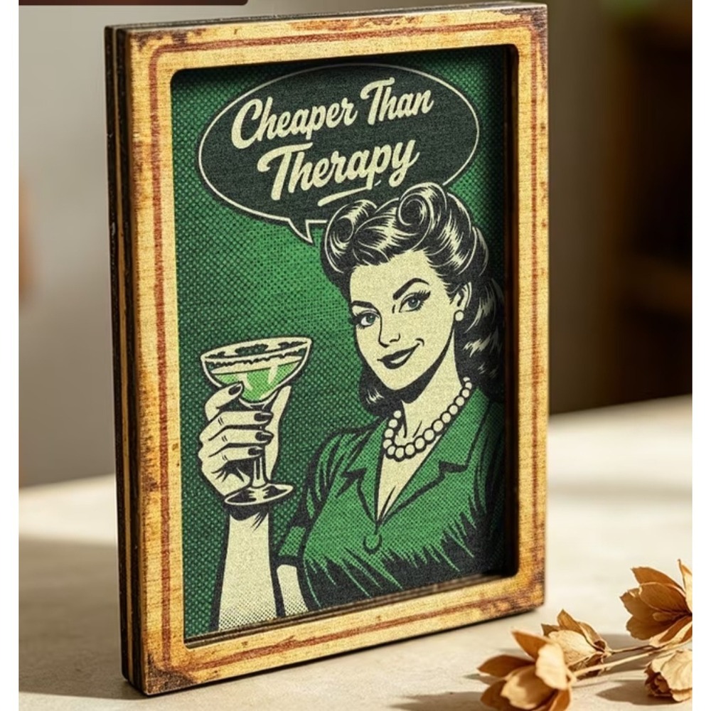 Retro Cheaper Than Therapy Magnet Vintage Pop Art Woman Martini Green